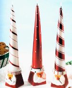 Santa Holder with Taper Candle - Thin Red Stripes
