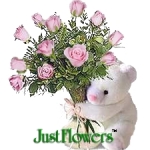 Gift a dozen pink roses & a teddy bear on this Teacher's Day 