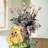 One Dozen Pink Roses & Teddy Bear
