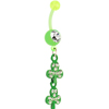 St Patrick's Day Gifts - Bioplast Green Jeweled Clover Dangle Belly Ring